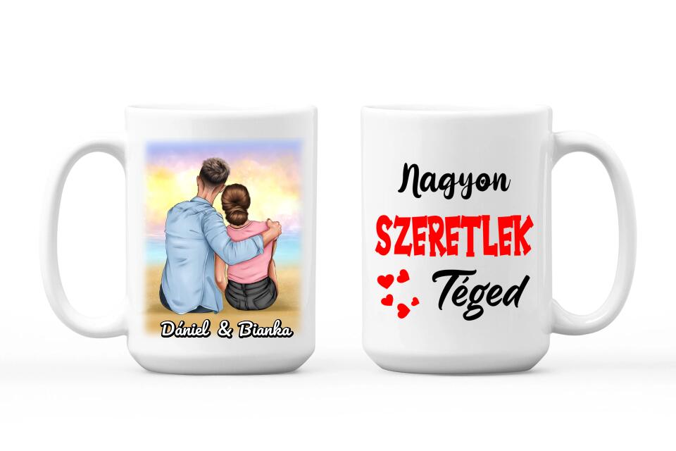 Egyedi bögre pároknak - naplemente a tengerparton