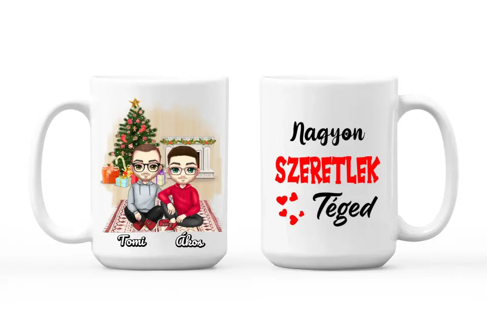 Egyedi karácsonyi bögre fiú pároknak - Chibi pár