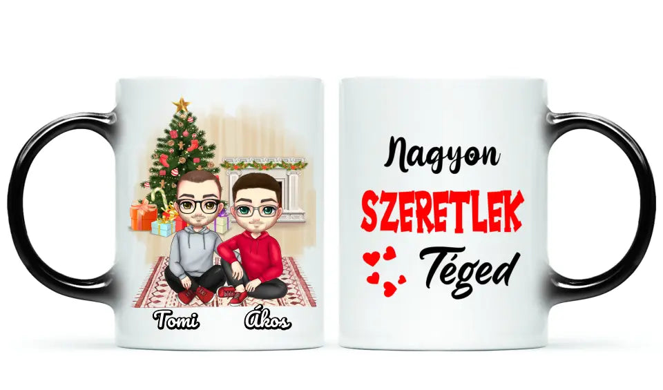 Egyedi karácsonyi bögre fiú pároknak - Chibi pár