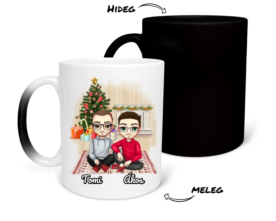 Egyedi karácsonyi bögre fiú pároknak - Chibi pár