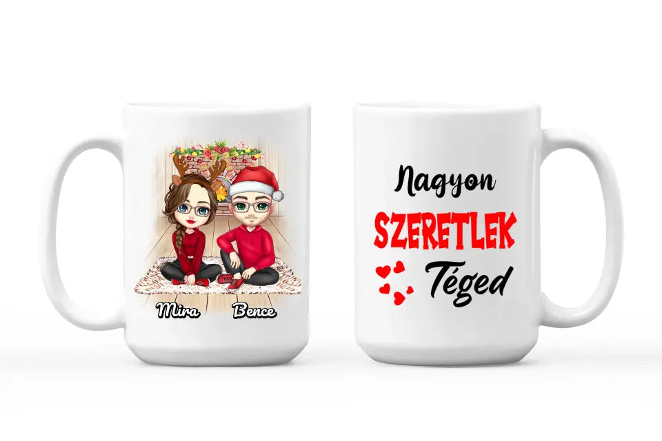 Egyedi karácsonyi bögre pároknak - Chibi pár