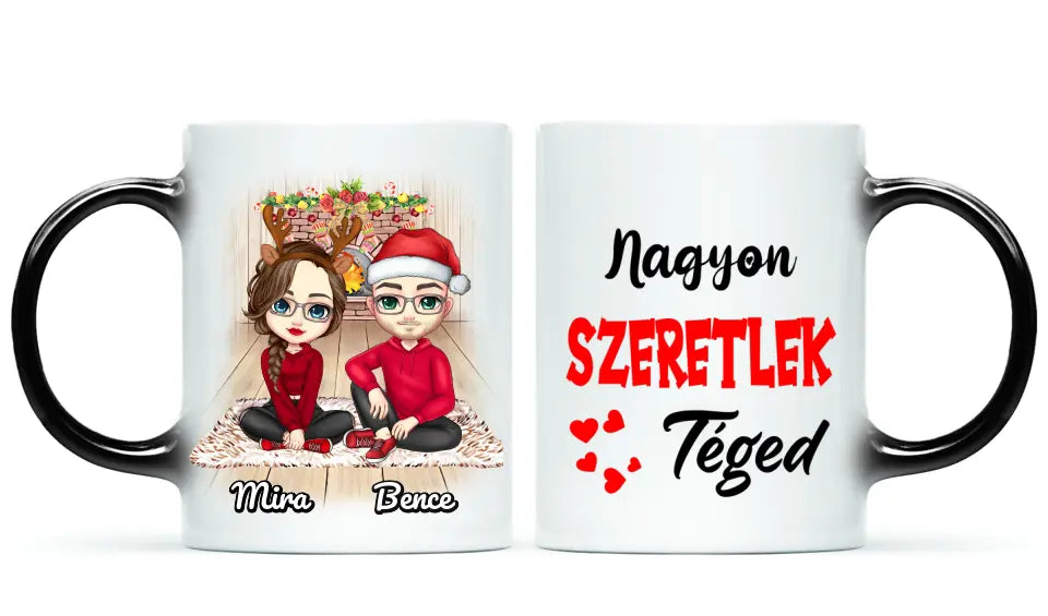 Egyedi karácsonyi bögre pároknak - Chibi pár