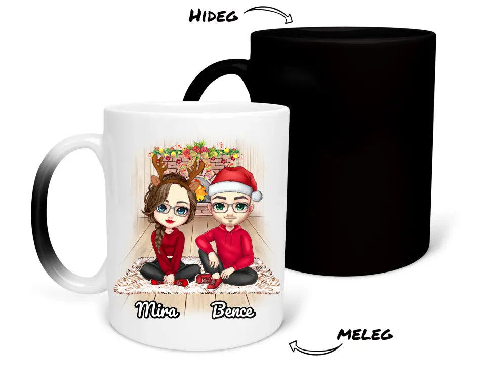 Egyedi karácsonyi bögre pároknak - Chibi pár