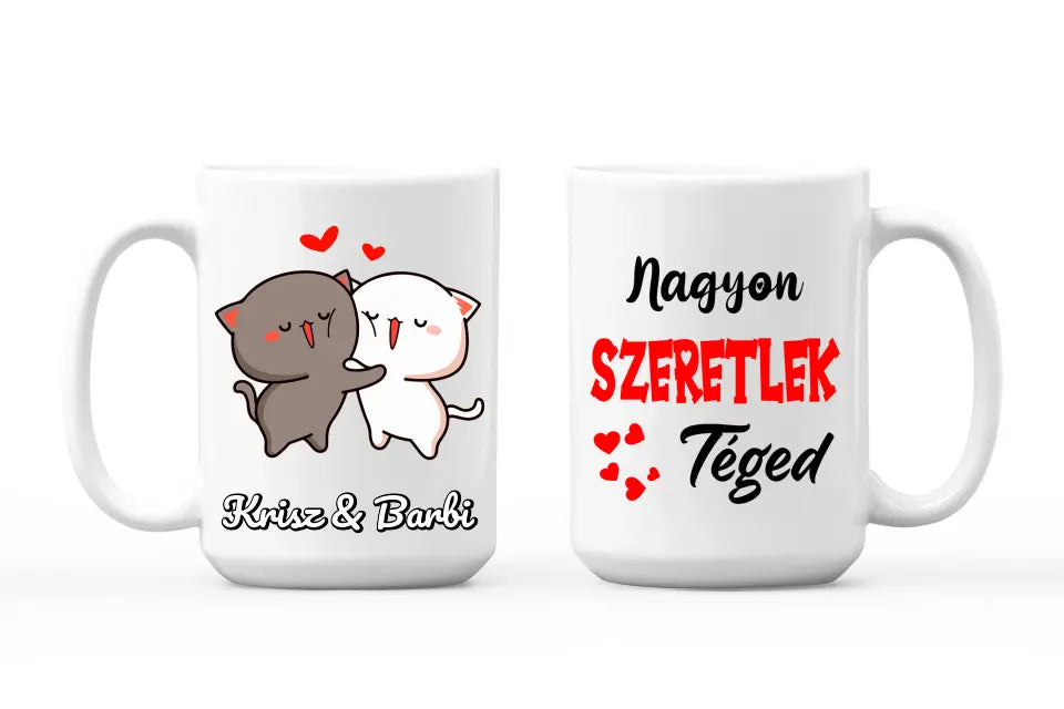 Egyedi bögre pároknak - Peach & Goma cicapár